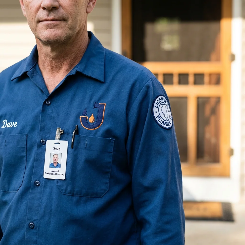 Licensed plumber showing ID badge in Fountain Valley, CA