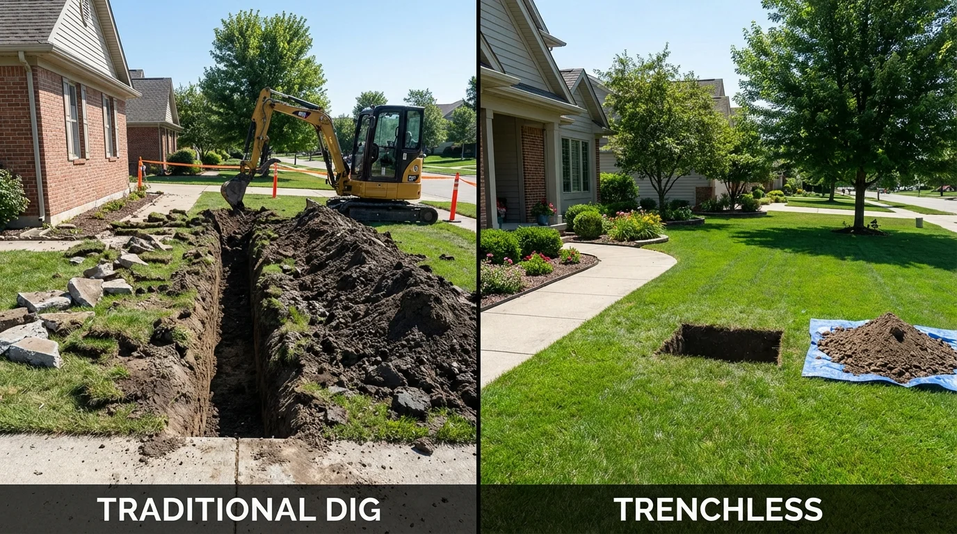 Trenchless sewer repair with minimal yard damage versus traditional excavation in Fountain Valley, CA